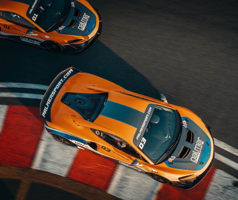 birdseye view of cars on racetrack