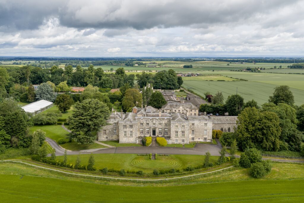 Aerial view of the castle and grounds at Hazelwood castle